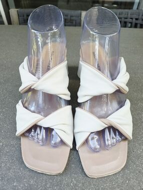 Halmanera Twist Front Slide Sandals - Cream Beige Napa Leather Italy Made Sz 38
